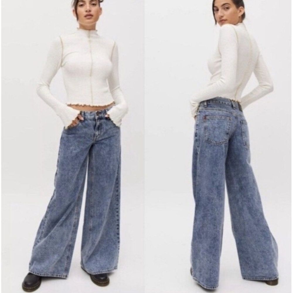 OU BDG A-Wide Acid Wash High Rise Rigid Denim Wide Leg 90’s Y2K Jeans 28